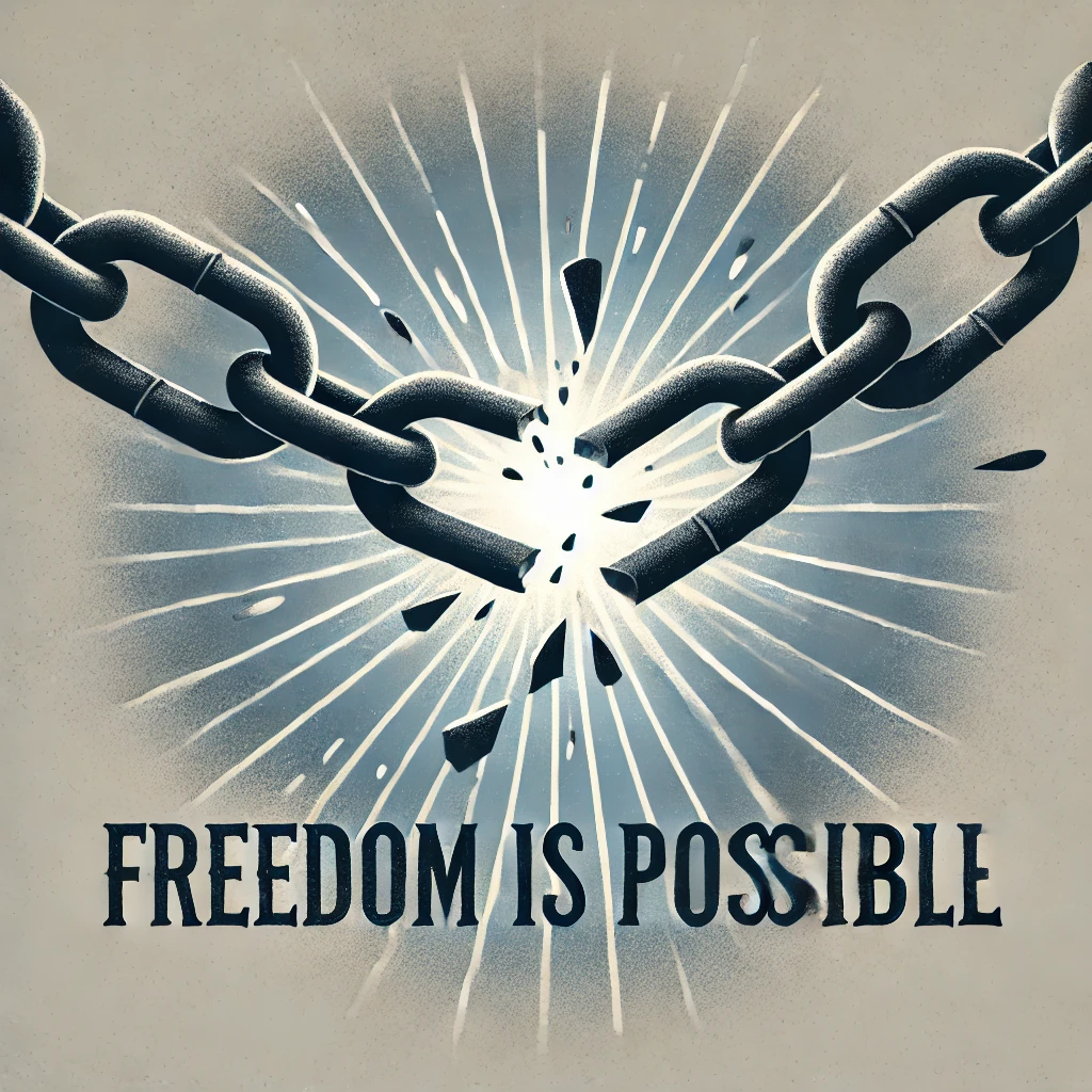 picture of a chain breaking and text that reads freedom is possible