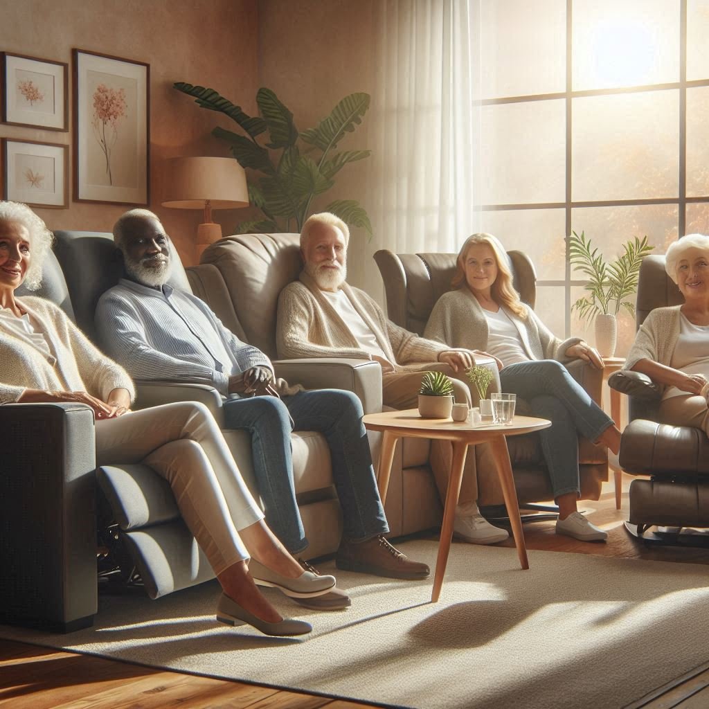 older seniors siting on lift chairs