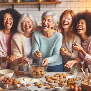 elderly women baking and having a good time