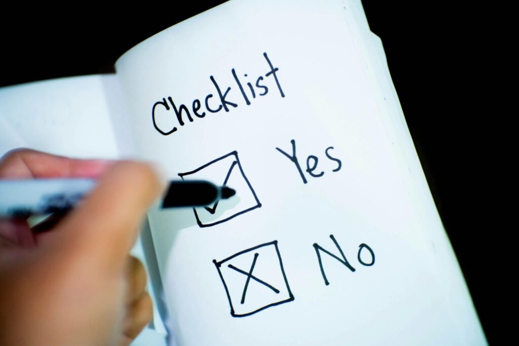 checklist marked yes