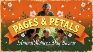 Grandmother with children at the Pages & Petals Annual Mother’s Day Bazaar in Yakima, hosted by a senior-friendly community for families and locals