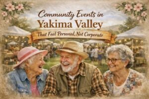 Seniors enjoying a warm, outdoor community event in Yakima Valley that feels personal and welcoming