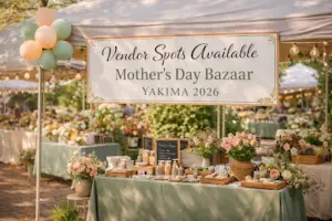 Vendor spots Yakima 2026 outdoor Mother’s Day bazaar booth setup at Peach Tree Retirement Center