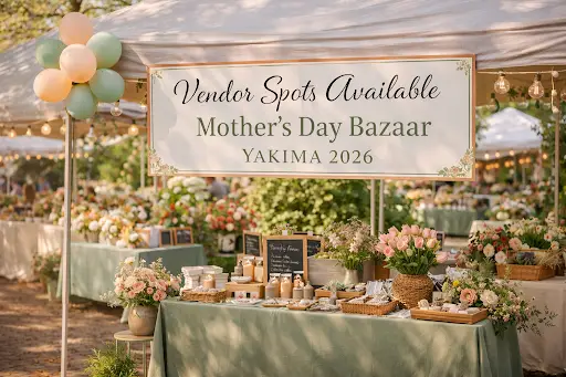 Vendor spots Yakima 2026 outdoor Mother’s Day bazaar booth setup at Peach Tree Retirement Center
