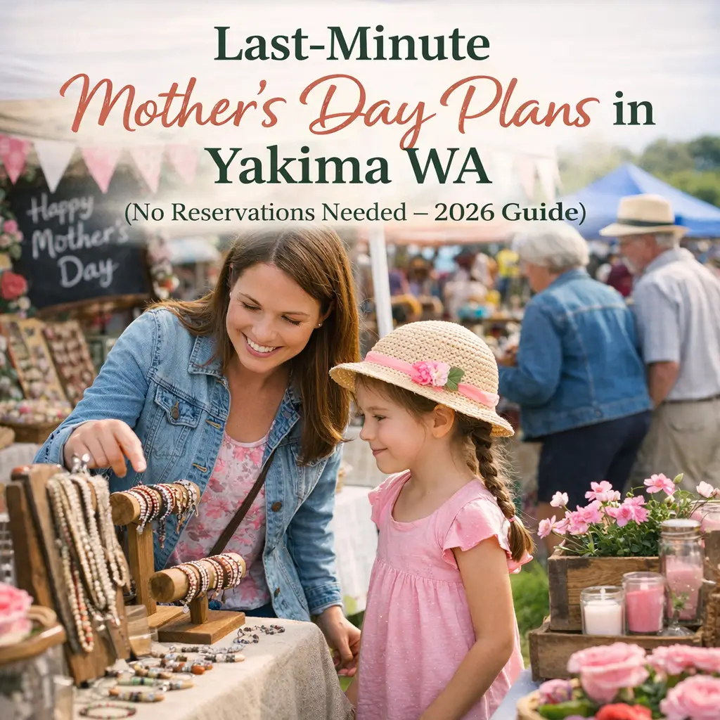 Family browsing Mother’s Day bazaar vendors at the Pages & Petals event in Yakima Valley