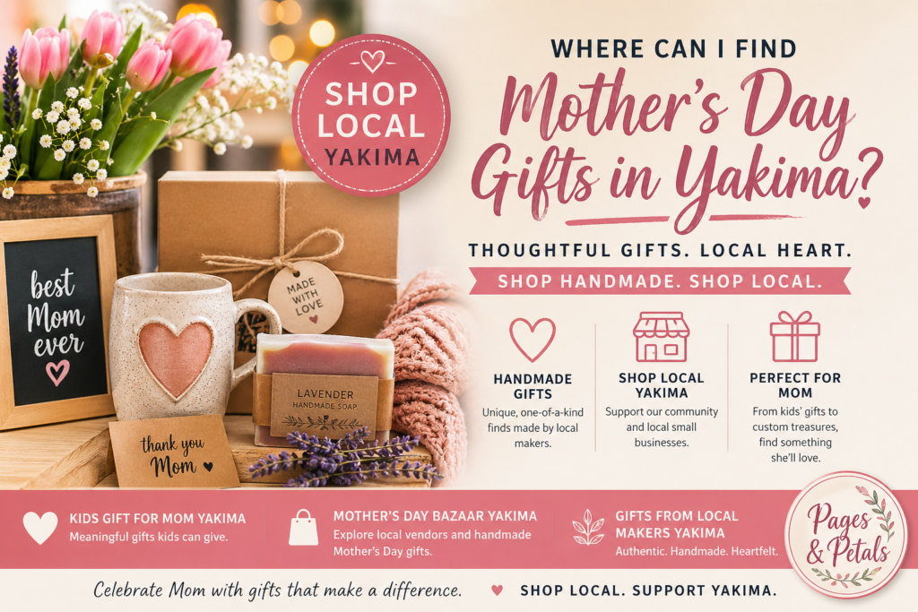 Mother’s Day gifts in Yakima featuring handmade gifts, local makers, and Pages & Petals Mother’s Day Bazaar.